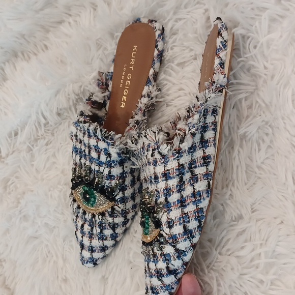 Kurt Geiger London Olive Eye Tweed Crystal Embellished Eye Mules SZ EU 38.5 NEW - Picture 2 of 9